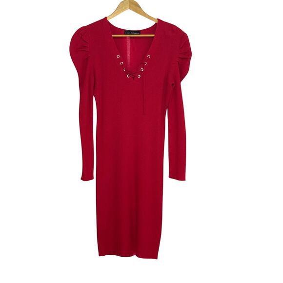 Red Knit Almost Famous Knee Length Dress - Picture 1 of 3